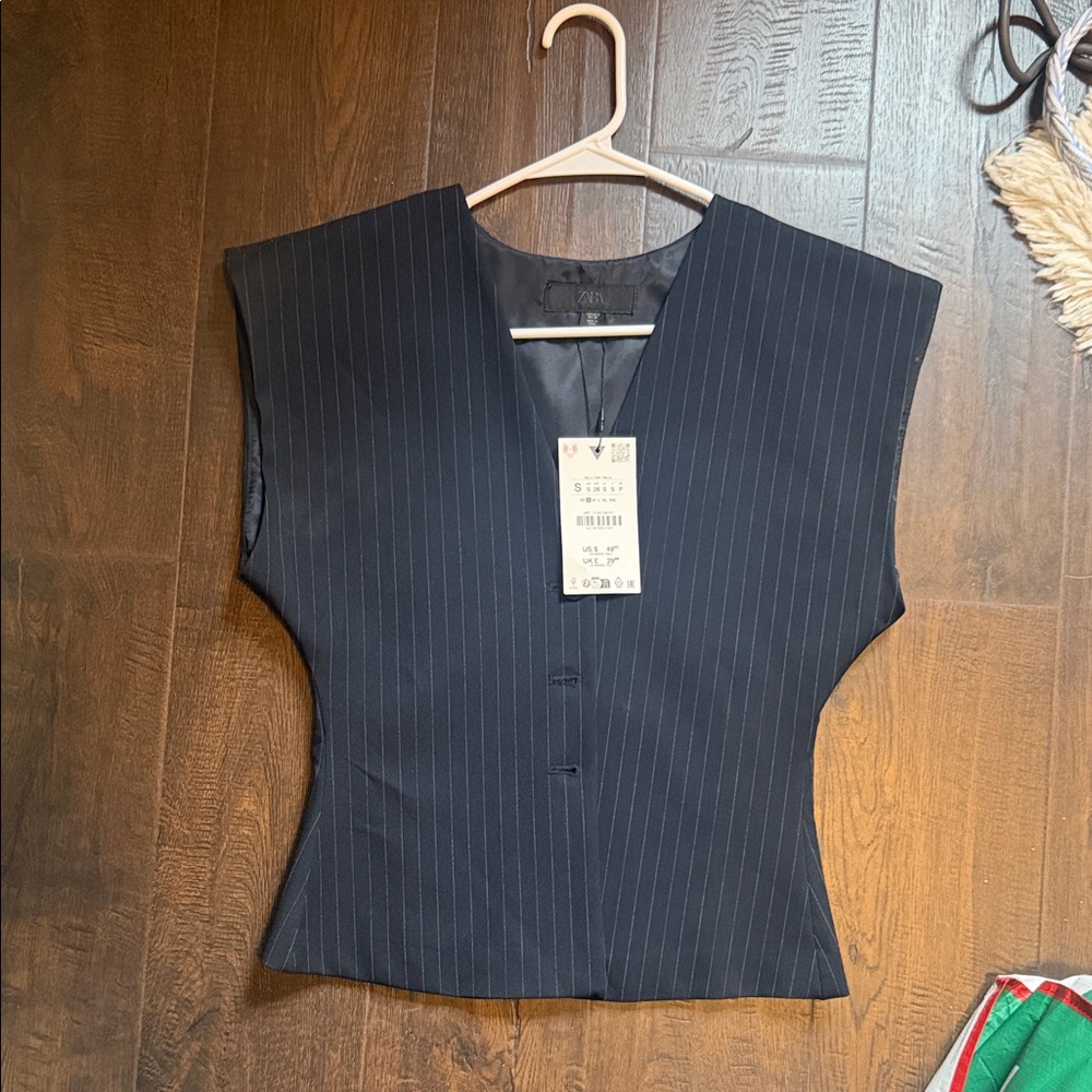 Zara Black Pinstripe V-Neck Structured Tunic